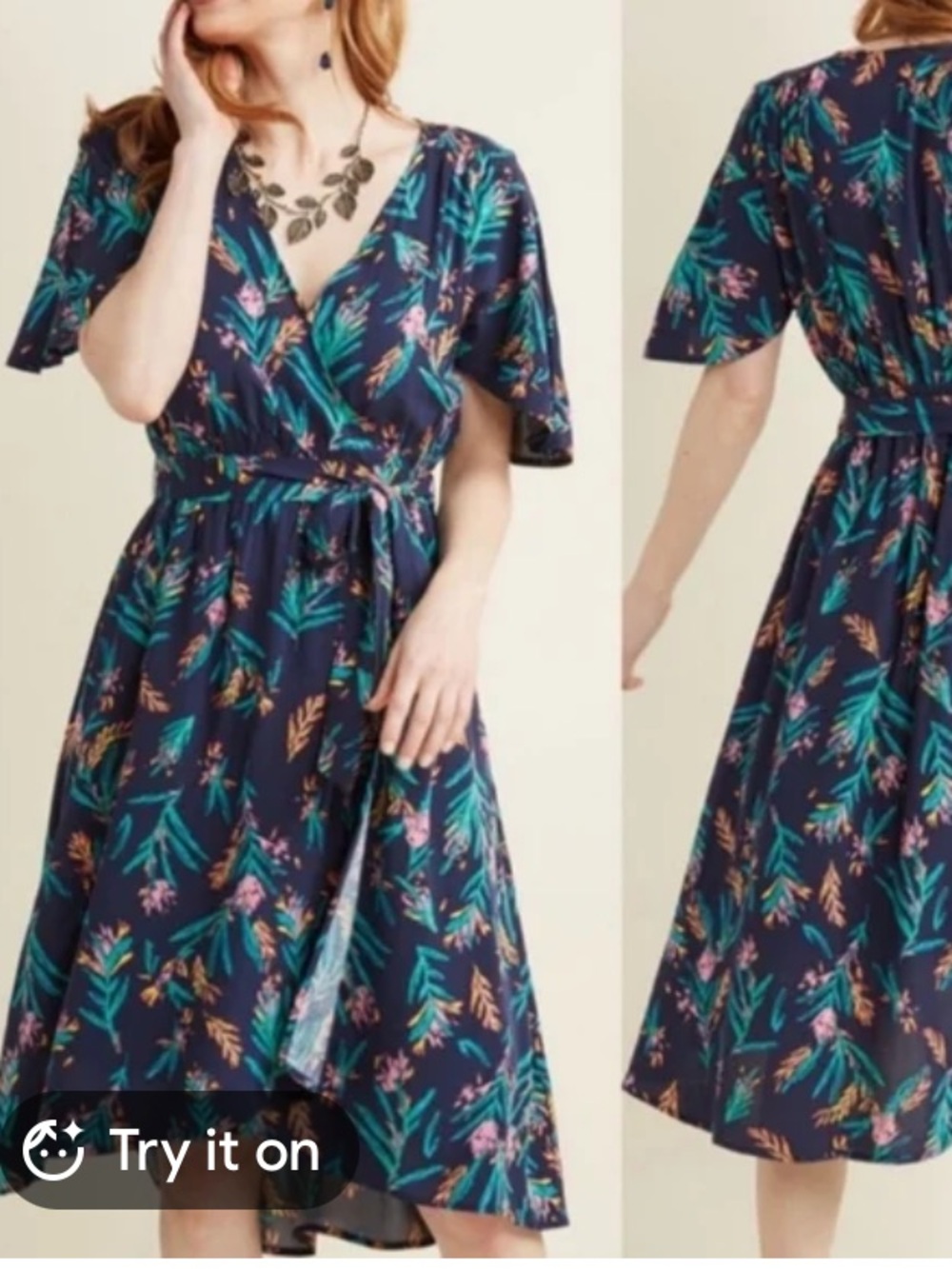 ModCloth Navy Floral Faux Wrap Midi Dress size Large